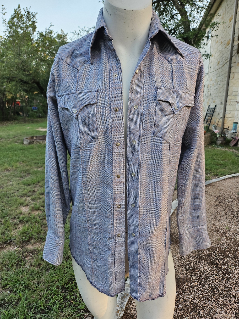 Vintage 70's Men's Pearl Snap Western Soft Cotton Plaid Shirt in Multi-color L